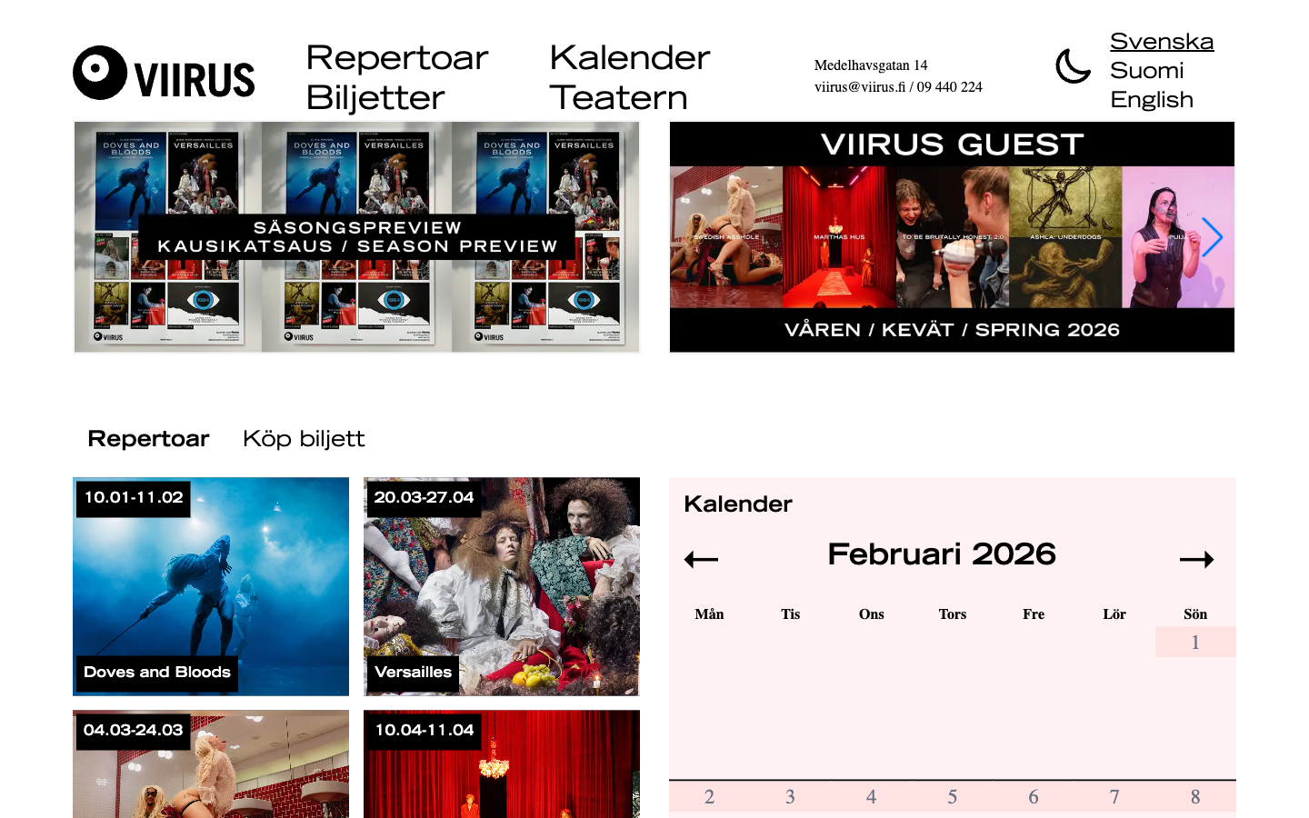 Screenshot of the Viirus Theatre website homepage